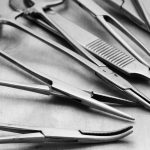 set of surgical instrument on sterile tray